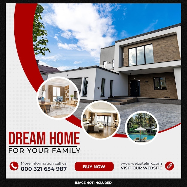 PSD gratuito casa da sogno per la progettazione del modello di post sui social media immobiliari in vendita