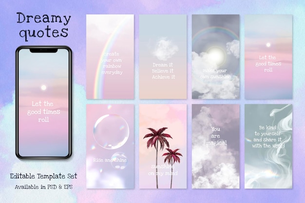 Free PSD dreamy quote editable template psd set