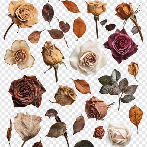 dried rose petals and leaves collage