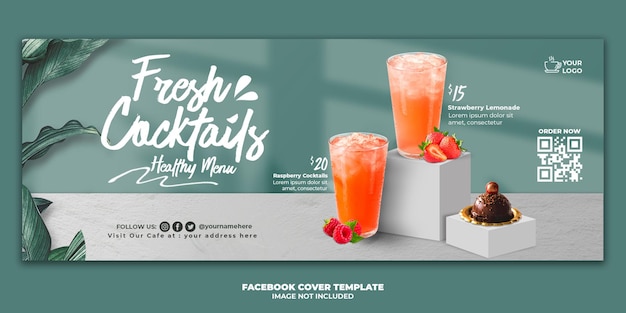 Drink menu facebook cover banner template for restaurant promotion