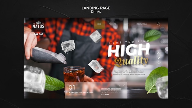 Free PSD drinks concept landing page template