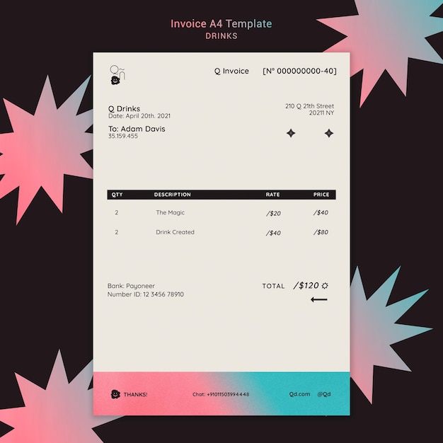 Free PSD drinks invoice template