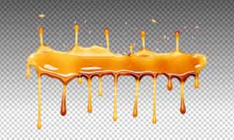 Free PSD dripping gold liquid honey isolated on background