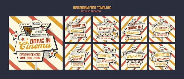 Drive in cinema instagram posts template