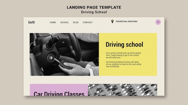 Free PSD driving school landing page design template