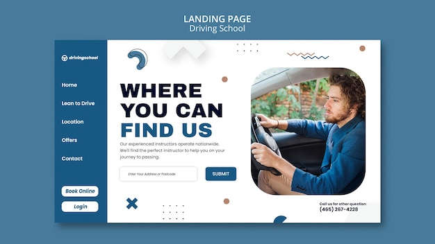 Free PSD driving school landing page template