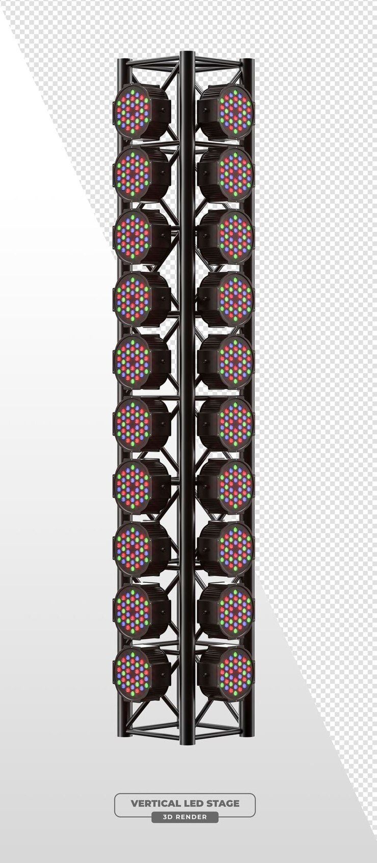 Free PSD dualrow truss tower with multicolor led stage spotlights in 3d render