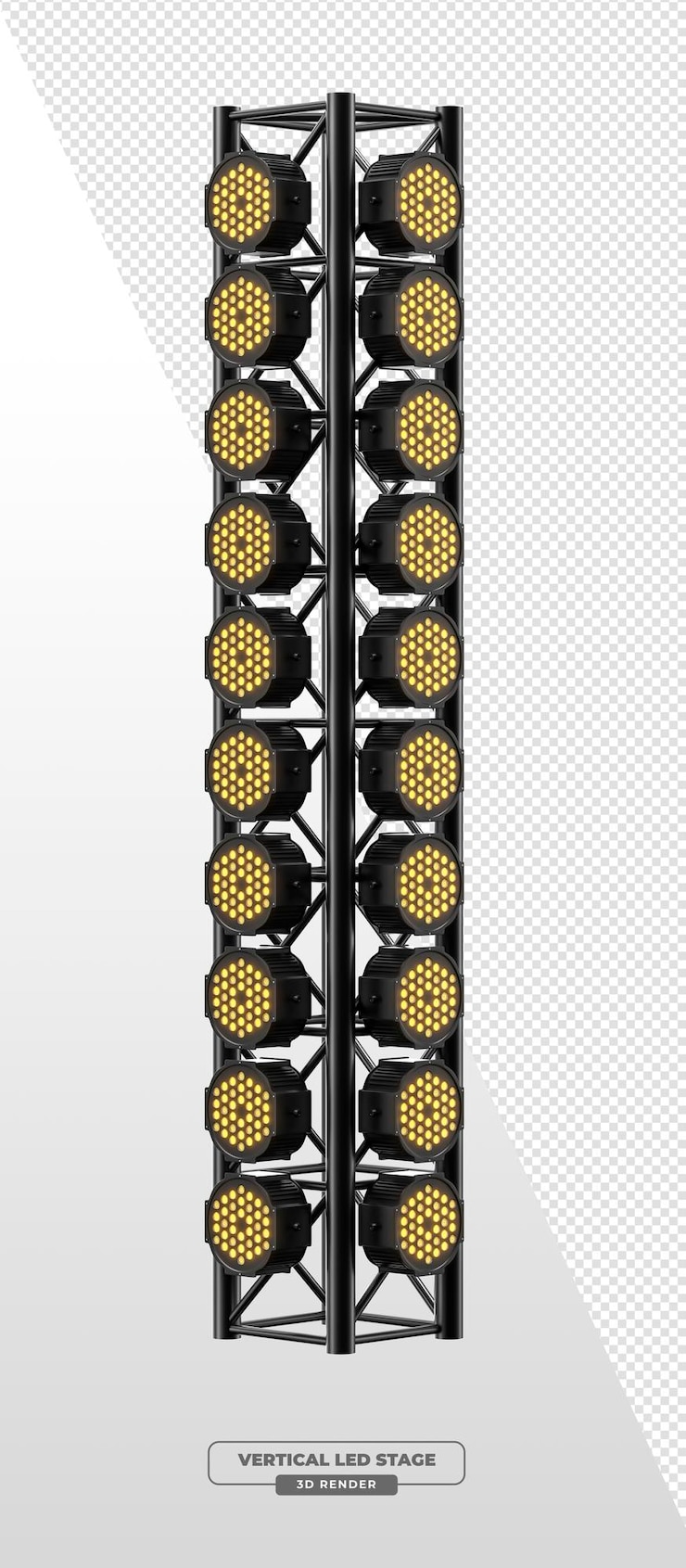 Free PSD dualrow truss tower with white led stage spotlights in 3d render