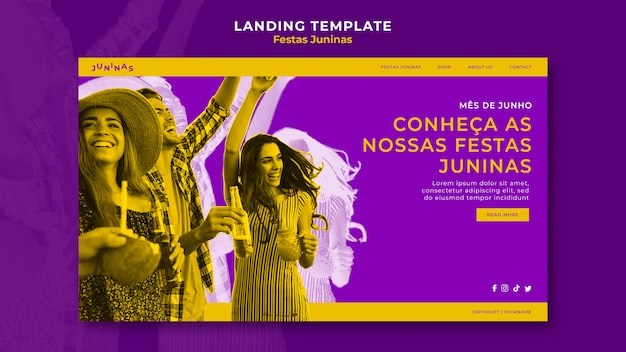 Free PSD duotone festas juninas landing page template