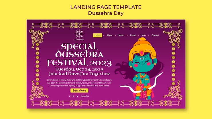 मुफ़्त PSD dussehra celebration landing page template