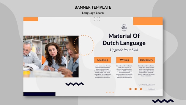 Free PSD dutch language learning classes horizontal banner template with dots design