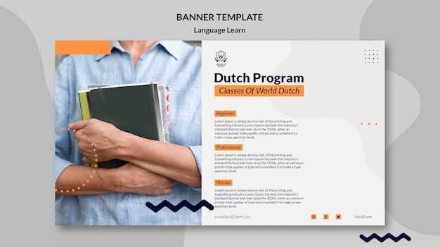 ドットデザインのオランダ語学習クラス水平バナーテンプレート