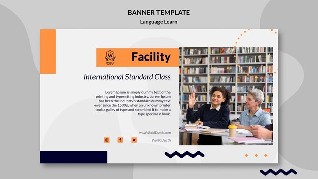 Dutch language learning classes horizontal banner template with dots design