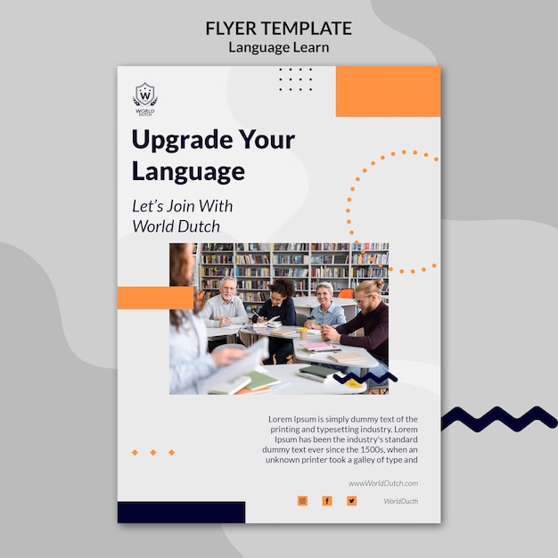 Dutch language learning classes vertical flyer template with dots design