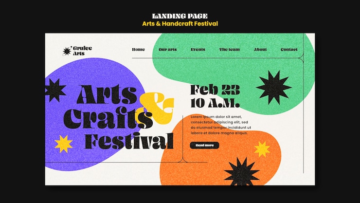無料PSD ダイナミックなアートとハンドクラフトのランディング ページ テンプレート