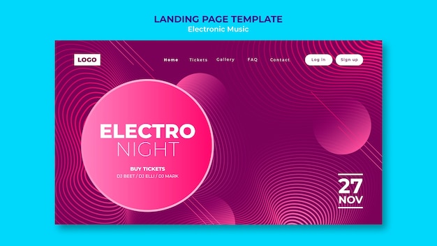 Free PSD dynamic electronic music landing page