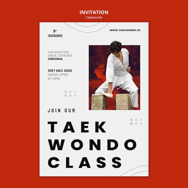 Modello di invito alla pratica del taekwondo con linee dinamiche