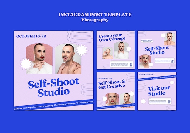 Free PSD dynamic photography concept instagram post set