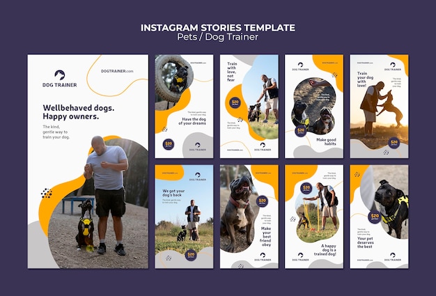 Free PSD dynamic shapes dog trainer instagram stories