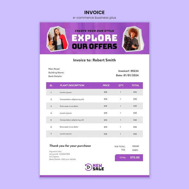 Free PSD e-commerce business invoice template