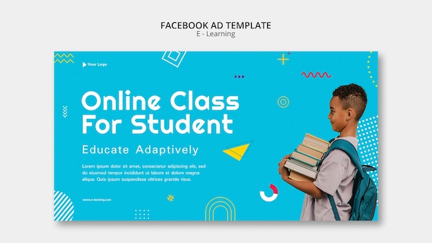 無料PSD e ラーニングとオンライン クラスのソーシャル メディア プロモーション テンプレート