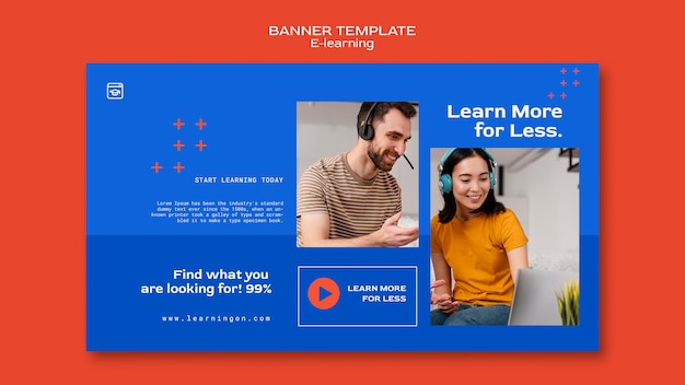 Eラーニングとオンライン距離クラスの水平バナーテンプレート