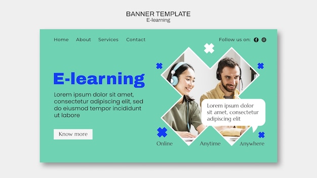 E обучение баннер дизайн шаблона