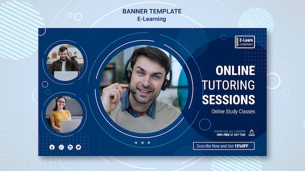 PSD gratuito modello di banner concetto di e-learning