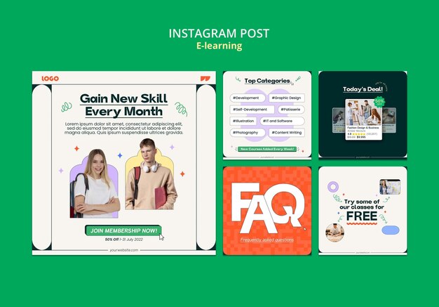E-learning concept instagram post set