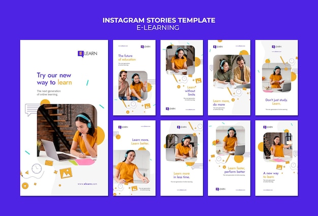 PSD gratuito storie di instagram sul concetto di e-learning