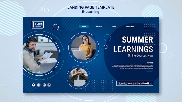 Free PSD e-learning concept landing page template
