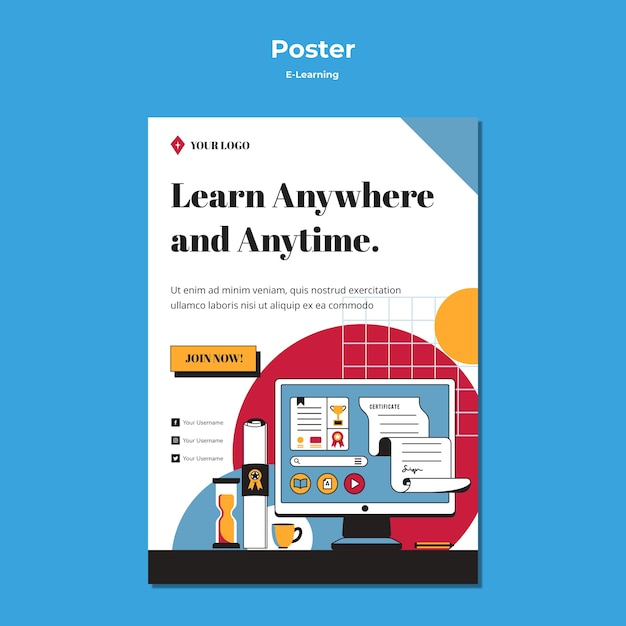 Free PSD e-learning concept poster style