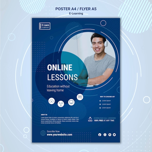 E-learning concept poster template Free Psd