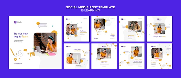 Free PSD e-learning concept social media posts