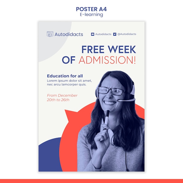 E-learning free admission poster template