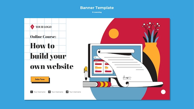 Free PSD e-learning horizontal banner template design