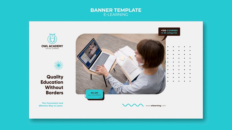 Free PSD e-learning horizontal banner template with dots design