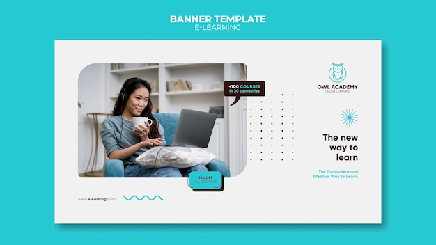 E-learning horizontal banner template with dots design