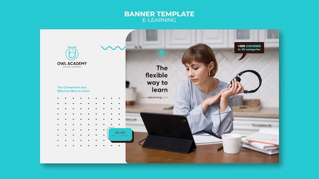 Free PSD e-learning horizontal banner template with dots design