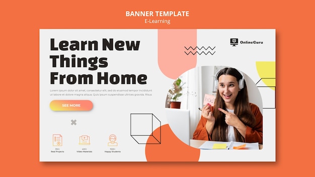 기하학적 모양이 있는 E-러닝 가로 배너 템플릿