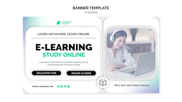 Modello di banner orizzontale di e-learning con design sfumato