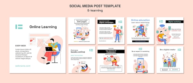 E-learning instagram posts template design