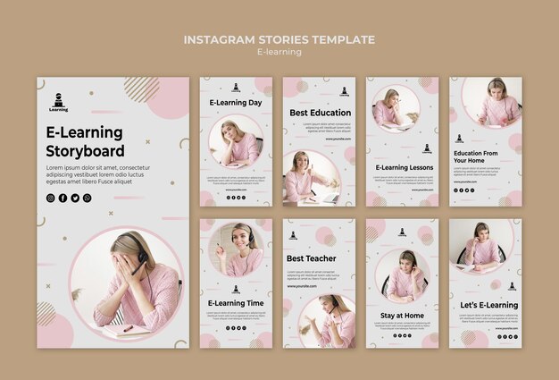 Concetto di storie di instagram di e-learning