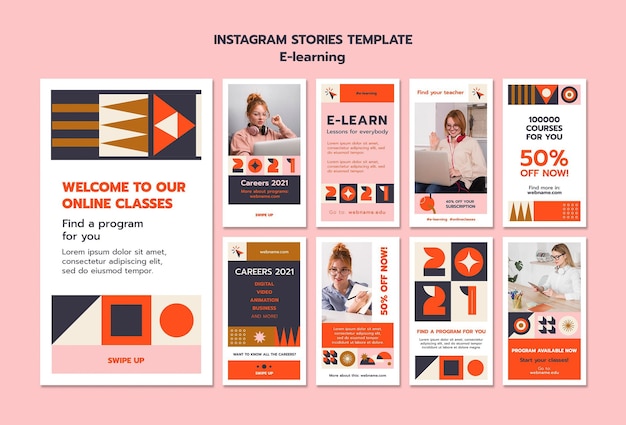 PSD gratuito modello di storie di instagram di e-learning