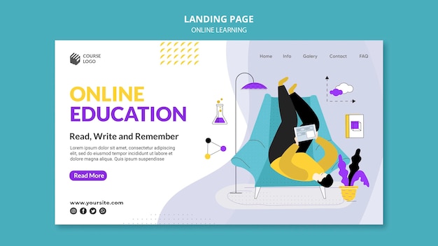 PSD gratuito modello di pagina di destinazione e-learning illustrato