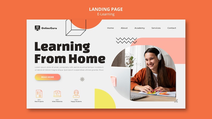 Free PSD e-learning landing page template with geometric shapes
