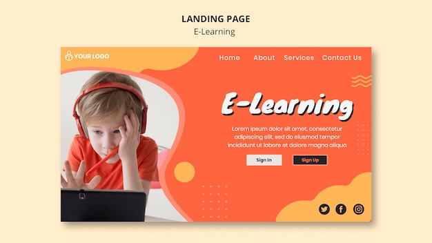 PSD gratuito e landing page di apprendimento