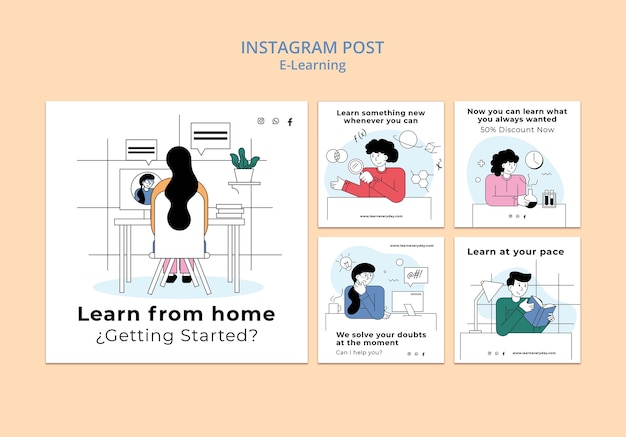 E-learning and online classes instagram posts collection