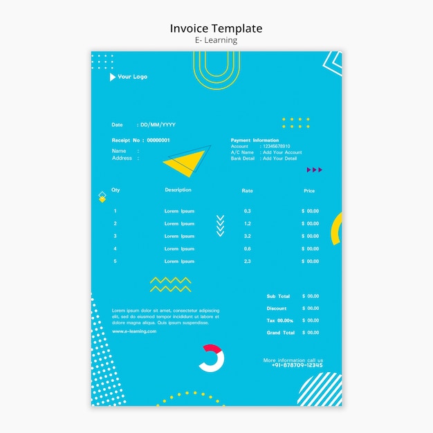 Free PSD e-learning and online classes invoice template