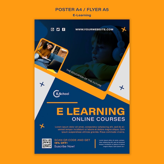 Modello di poster dei corsi online di e-learning